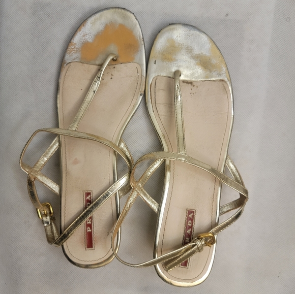 Prada gold T strap sandals with small wedge size 39 - Picture 2 of 15